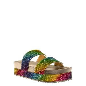 NWOB💥Bamboo Flatform Rhinestone Slides💥 Sz. 8